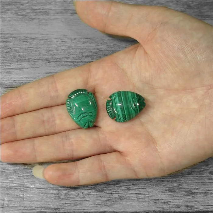 Natural Malachite Gemstone Carved Fish Beads for Jewelry Making