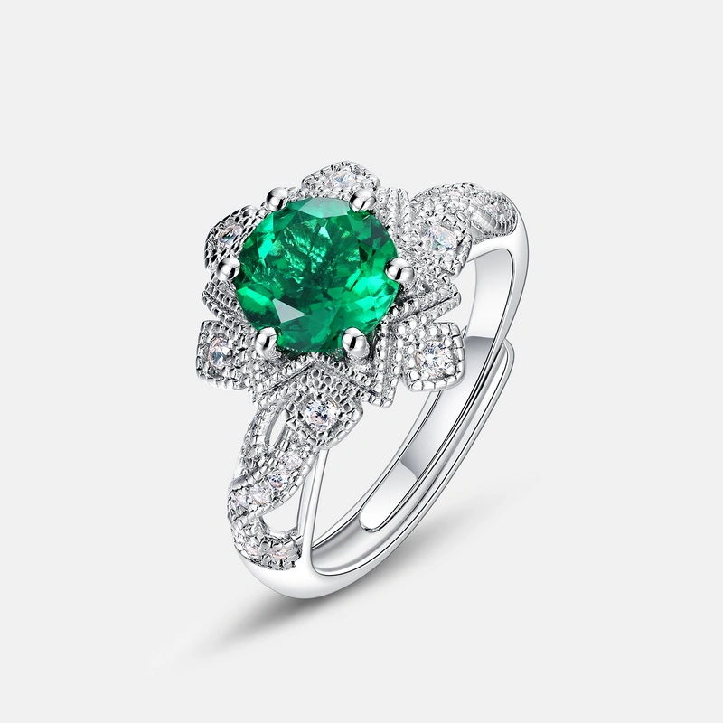 Minimalist Adjustable 925 Serling Silver Gemstone Rings Emerald Cut Created Green Emerald