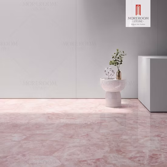 壁やカウンタートップ用のカスタマイズされた高級半貴石ローズクォーツ、ピンク瑪瑙、ピンククリスタル、半貴石